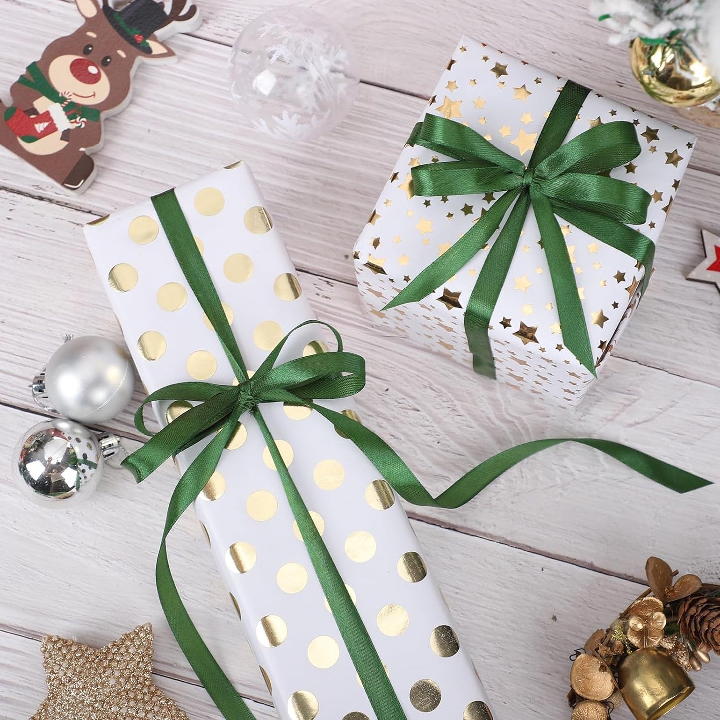 Dark Green Ribbon 120 Yards 3/8 Inch Christmas Thin Craft Ribbon Forest Green Ribbons for Gift String Emerald Decor Xmas Decorations Bows Gift Wrapping Christmas Tree