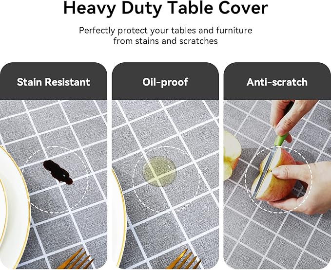 Romanstile Rectangle Vinyl Tablecloth, 100% Waterproof Oil-Proof Checkered Plastic Table Cloth, Heavy Duty Wipeable Table Covers for Dining, Camping, Picnic, Outdoor - 60 x 120 Inch, Grey