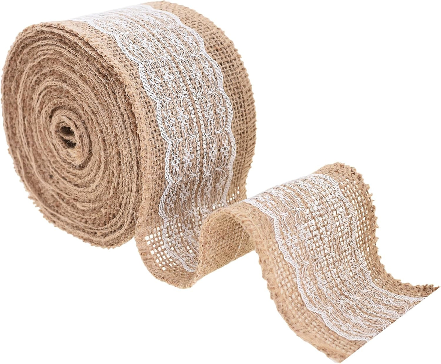 Mandala Crafts Burlap and Lace Ribbon 2 Inches Wide Jute Ribbons for Crafts - 20 Yds Roll Rustic Burlap Wrap Trim Ribbons for Wreaths Bows Wedding Party