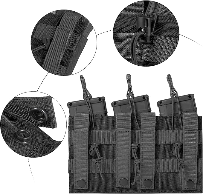 Open-Top Single/Double/Triple Molle Mag Pouch for 5.56mm M4 M16 AK AR Glock M1911 9mm Elastic Rifle Magazines Pistol Mag Pouches Holder Carrier with USA Flag Patch