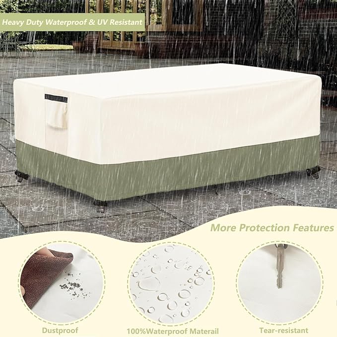 Outdoor Coffee Table Cover 36 W x 24 D x 16 H Inches,600D Heavy Duty Waterproof Outdoor Table Cover,Patio Rectangle Table Covers,Beige