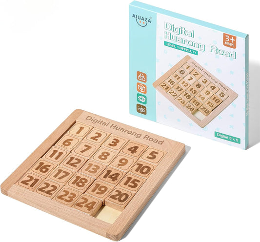 Wooden Number Sliding Puzzle，Brain Teasers Toy Tangram Slide Puzzle Game，Sequential Puzzles Board Game，Educational Toys for Kids and Adults（Number 1-24）