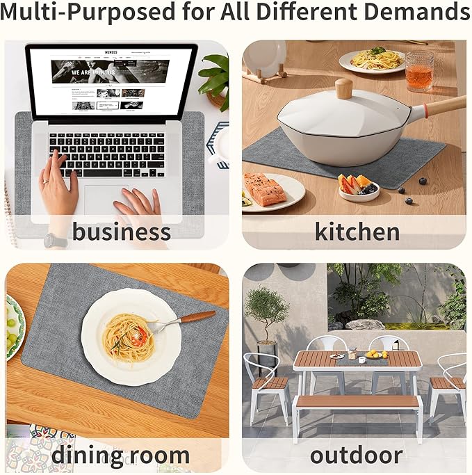 Maxpearl Faux Leather Placemats Set of 8 – Waterproof, Wipe Clean, Heat Resistant, Non-Slip Dining Table Mats for Indoor & Outdoor Use, 17”×12”, Grey