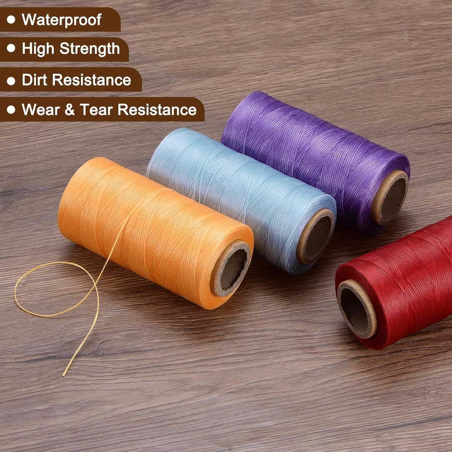 uxcell Leather Sewing Waxed Thread, 284 Yards / 260m 0.8mm 150D Flat Polyester All-Purpose Threads for Leather Crafts, Bookbinding, Apricot Gold