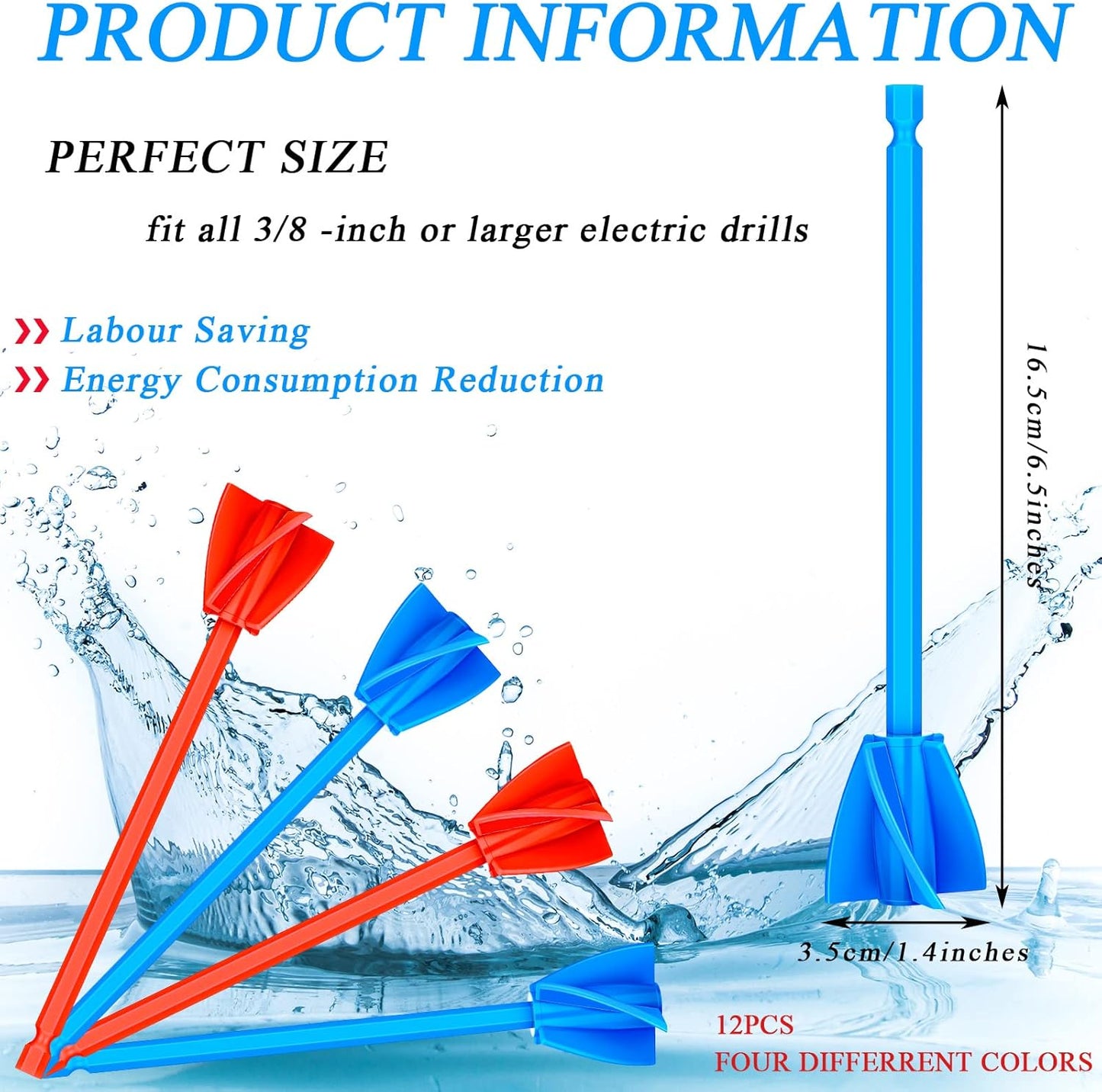 12 Pieces Epoxy Mixer Attachment for Drill Helix Paint Mixer Reusable Paint Stirrers Drill Attachment for Resin for Jewelry Resin Casting Molds (Red, Blue)