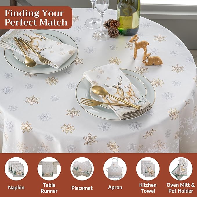 Maison d' Hermine Table Cloth Round Table 100% Cotton 63 Inches Fall Tablecloth Reusable Everyday Use for Thanksgiving Christmas Decorations Dining Farmhouse Party (Deer in The Woods)