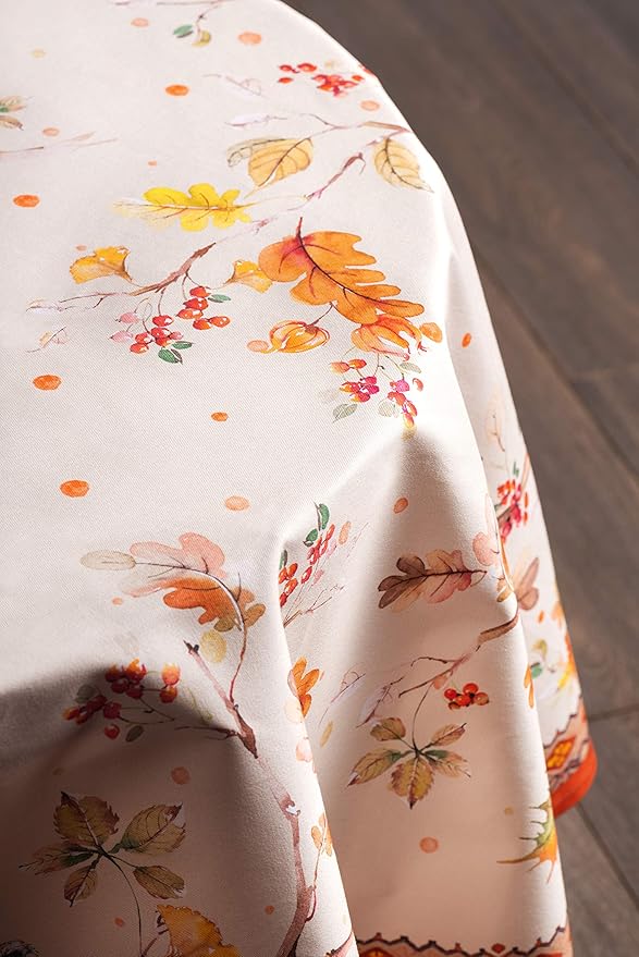 Maison d' Hermine Table Cloth Round Table 100% Cotton 63 Inches Fall Tablecloth Reusable Everyday Use for Thanksgiving Christmas Decorations Dining Farmhouse Party (Kelim - Prairie)