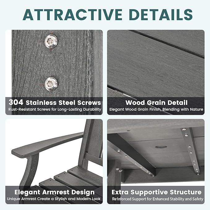 Pamapic 7 PCS Outdoor Dining Set, Spacious HDPE Outdoor Table and Chairs, Wood Grain Patio Furniture Sets with Elegant Armrest, All-Weather Outdoor Furniture with Umbrella Hole, Gray