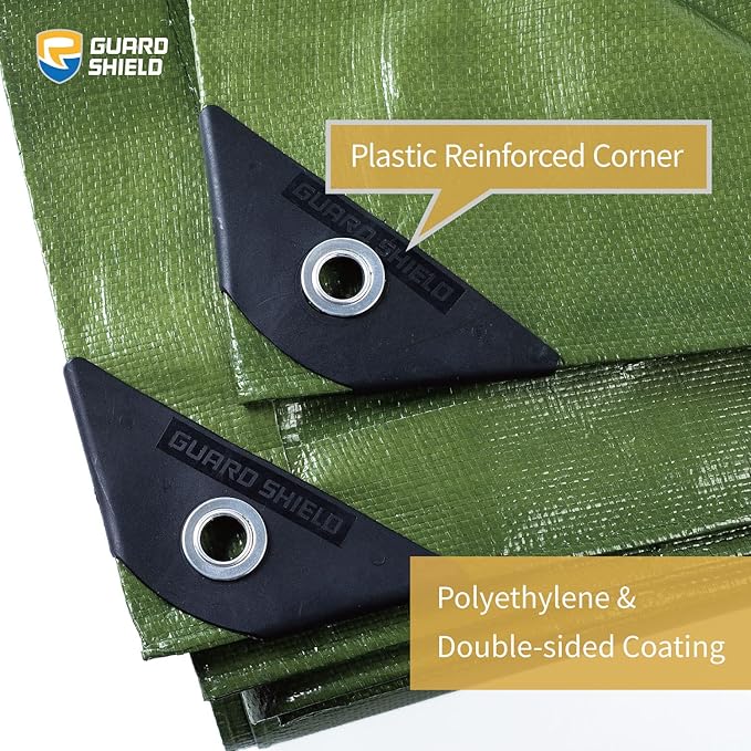 GUARD SHIELD Heavy Duty Tarp 10x10 Feet Green Multi Purpose Thick Waterproof Poly Tarp Cover 10mil