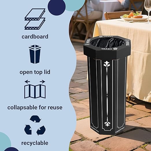 Eyely MPH1301A-SET2 Sal 25-Gallon Disposable Corrugated Cardboard Event Trash Can and Recycling Bin for BBQs, Beach, Parties & Events & Outdoor Activities, Bridal Black (Set of 2)