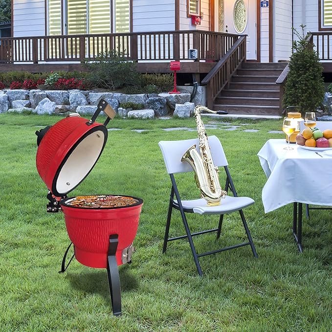 VINGLI 13" Kamado Grill Charcoal Grills Portable Barbecue Grill BBQ Kettle Stand Lid Perfect for Outdoor Camping Patio Backyard Picnic