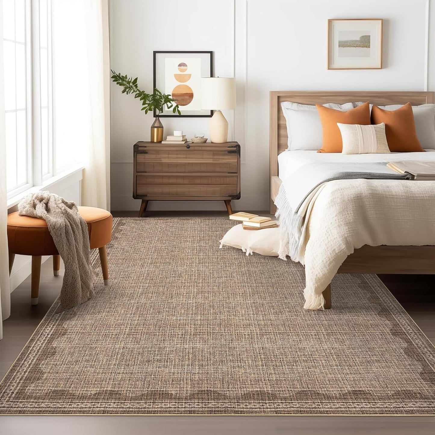 Scalloped Washable Rug 5x7 Area Rugs for Living Room, Solid Coffee Rug for Bedroom Girls, Non Slip Scalloped Throw Mat with Rubber Back, Soft Dorm Nursery Low Pile Carpet for Dining Room