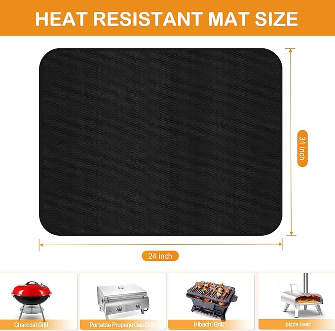 24×31 inches Under Grill Mats for Outdoor Grill, Tabletop Heat Resistant Fire Pit Mats for Countertop and Patio Protection-Fireproof & Waterproof & Oil Proof
