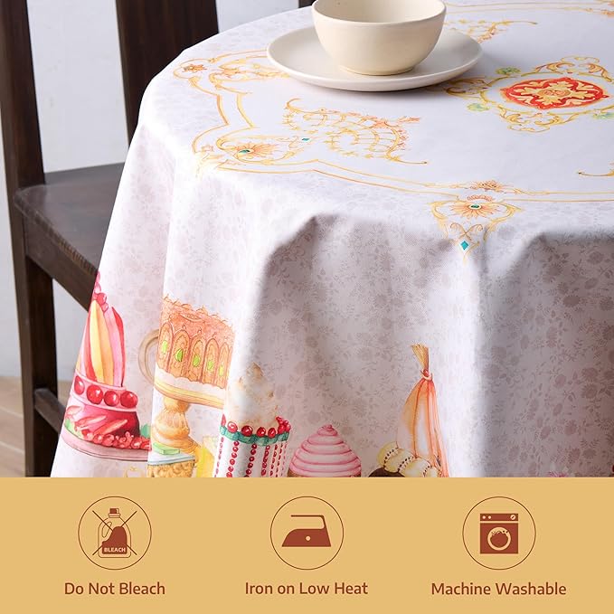 Maison d'Hermine Premium Table Cloth Round Table 100% Cotton 70 Inches Tablecloth Reusable Decorative Everyday Use for Dining Room, Farmhouse, Home, Party, Festive & Wedding - Pastries