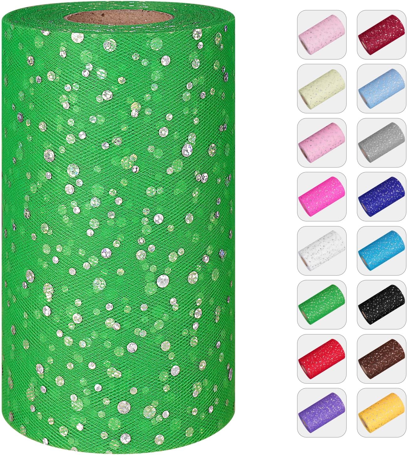 Glitter Tulle Rolls, 6' by 50 Yards (150FT) Sequin Tulle Netting Fabric for Tutu Skirts Sewing Birthday Wedding Party Decoration (Green)