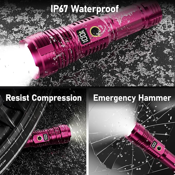 Flashlights High Lumens Rechargeable, LED Super Bright Flash Light Long Beam, Zoomable Linternas with LCD Digital Display, 5 Mode, Waterproof, Powerful Tactical Flashlight for Emergencies Camping Gift