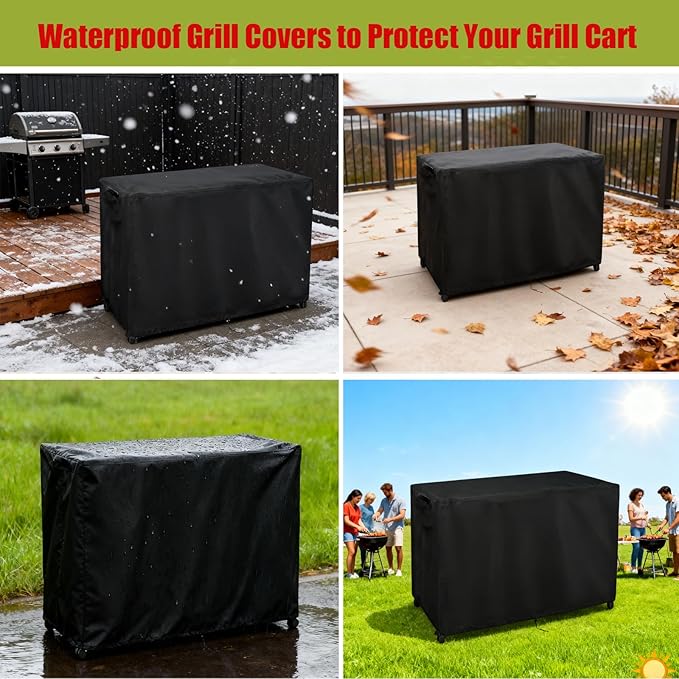 Grill Cart Cover, Outdoor Grill Stand Cover with UV Protection & Windproof Straps,Heavy Duty Covers for Most Standard Grill Carts/Pizza Oven Table -51" D x 35" W x 21" H