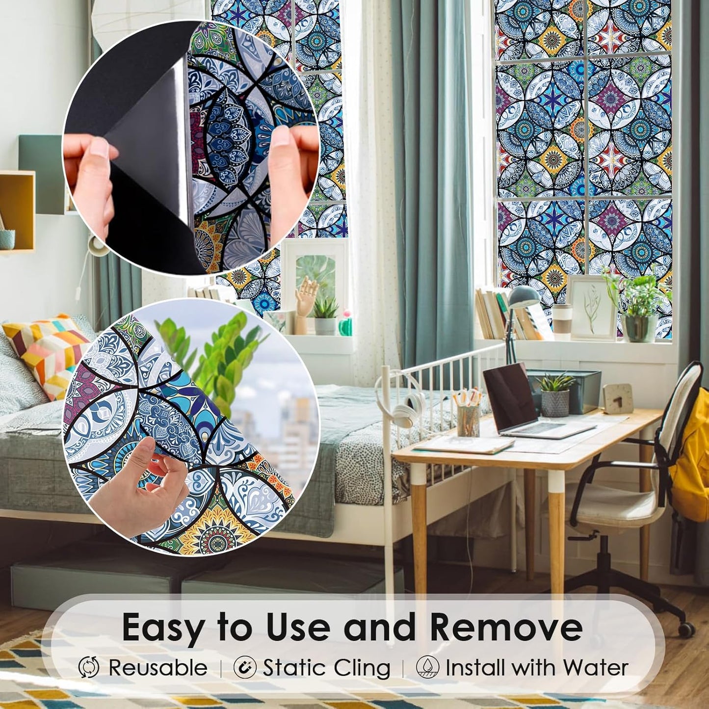 DKTIE Static Cling Decorative Window Film with Installation Tools Non Adhesive Privacy Film Stained Glass Window Film for Bathroom Shower Door Heat Cotrol Anti UV 17.7 x 78.7 Inch