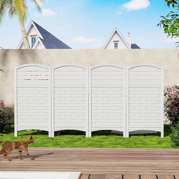 Outdoor Fence Privacy Panels,Resin Privacy Fence Panels for Outside,Air Conditioner/Trash Can/Pool Equipment Enclosure 4-Pack(Off-White)