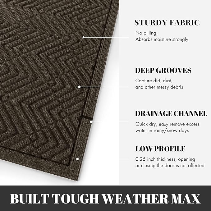 Yimobra Large Door Mat 36x24, All-Season Waterproof Outdoor Mats for Front Door Entrance with Drainage Holes, Heavy Duty Non-Slip Doormat for Garage Patio Entryway Indoor, Brown