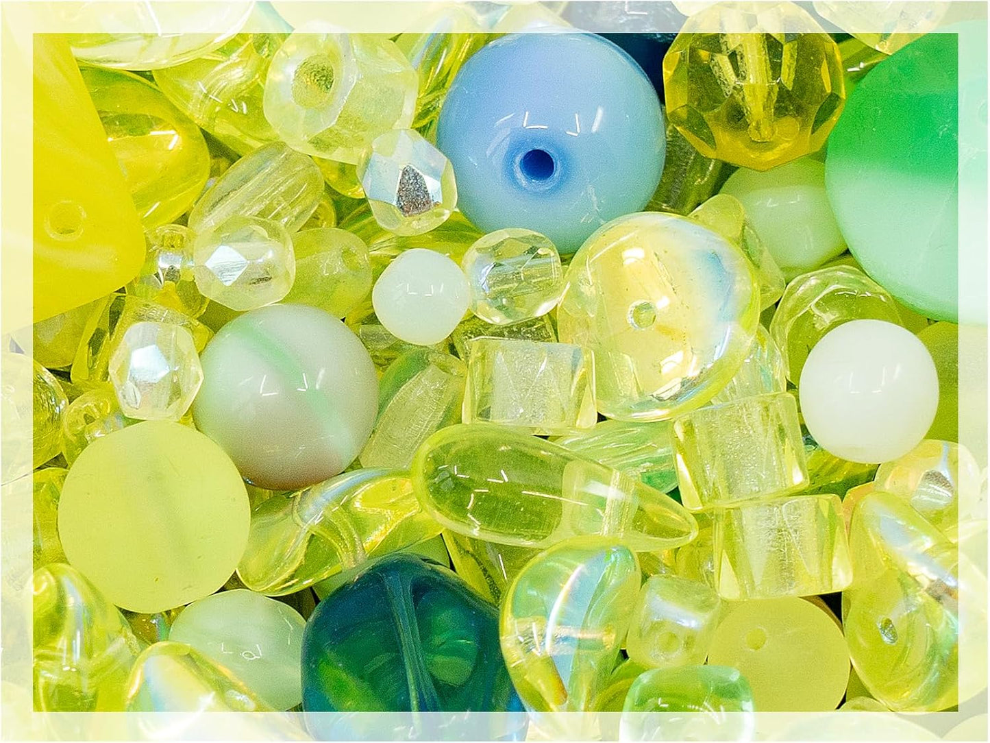 0.88oz (25g) Glow-Under-Blacklight Crystal Glass Bead Mix, Different Size & Color Uranium Czech Vintage Glass Bead Mix