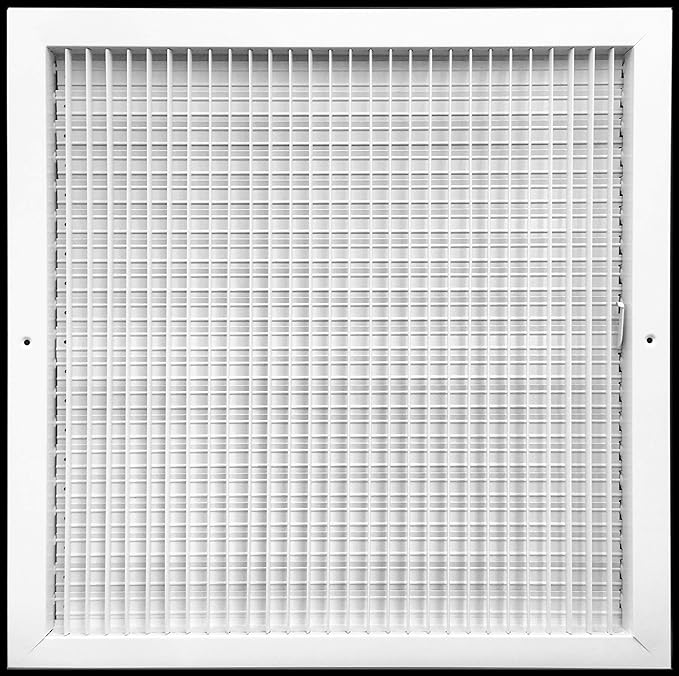 20" X 20" Adjustable AIR Supply Diffuser - HVAC Vent Cover Sidewall or Ceiling - Grille Register - High Airflow - White [Outer Dimensions: 21.75"w X 21.75"h]