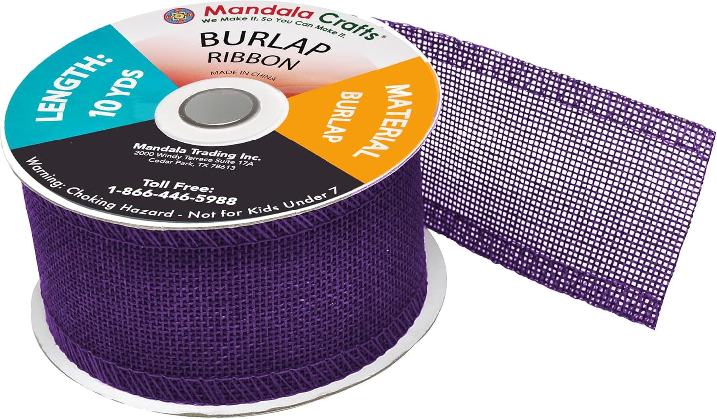 Mandala Crafts Purple Burlap Ribbon 2 Inches Wide Jute Ribbons for Crafts - 20 Yds Roll Rustic Burlap Wrap Trim Ribbons for Wreaths Bows Wedding Party Decoration