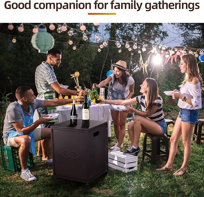 Propane Tank Cover Table with Storage Sides, Dual Function Cover for 20 lbs Propane Tank Outdoor Gas Tank Storage Side Table for Fire Pit Gas Grill Griddle Propane Stoves, Brown