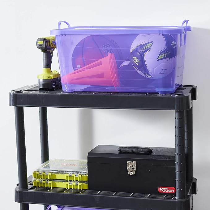 Life Story 24 Pack Light Duty Stackable Storage Bin, 55 Quart Home Organizer, Versatile Lightweight Locking Bins with Carrying Handles, Purple