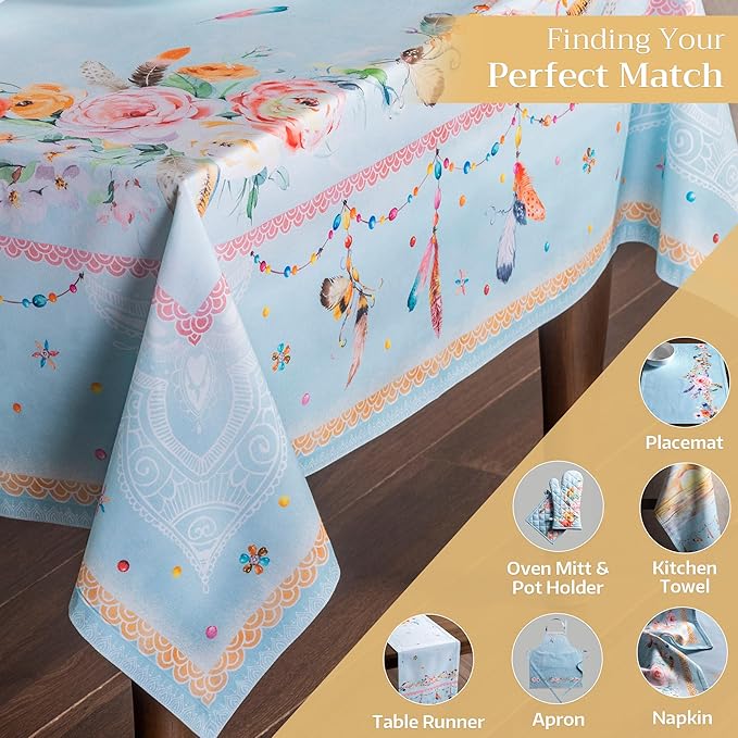 Maison d' Hermine Table Cloth Square Table 100% Cotton 60 x 60 Inches Tablecloth Reusable Decorative Everyday Use for Dining Room, Farmhouse, Home, Party, Festive & Wedding Spring Summer - Ibiza