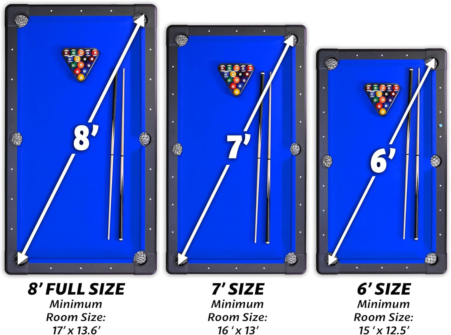 GoSports 6, 7, or 8 ft Billiards Tables - No Assembly, Choose Your Color - Portable Pool Table Includes Full Set of Balls, 2 Cue Sticks, Chalk and Felt Brush