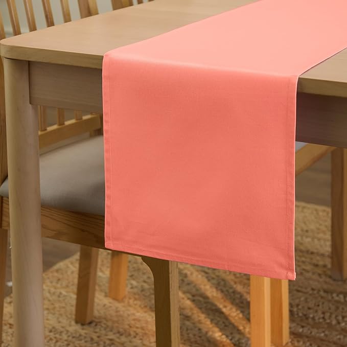 Encasa XO Table Runner 13"x104" Long | Cotton Canvas Fabric | Coral Solid Color | Machine Washable & Durable