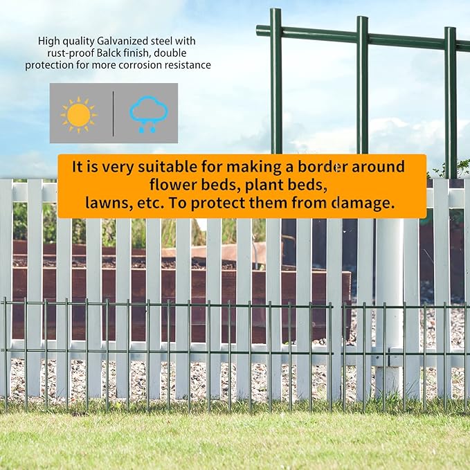 Adavin Small/Medium Animal Barrier Fence, 2 Pack 24 in(L)X 15 in(H) Underground Decorative Garden Fencing, Dog Rabbits fences Black Metal Fence Panel Ground Stakes for Outdoor Patio. Total Length 4 Ft