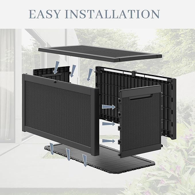 NUNU LAB 260 Gallon Outdoor Storage Box, Large Resin Deck Box with Double Wall Panels, Waterproof Patio Storage Bin for Garden Tools, Pool Accessories, Package Deliveries & Outdoor Gear