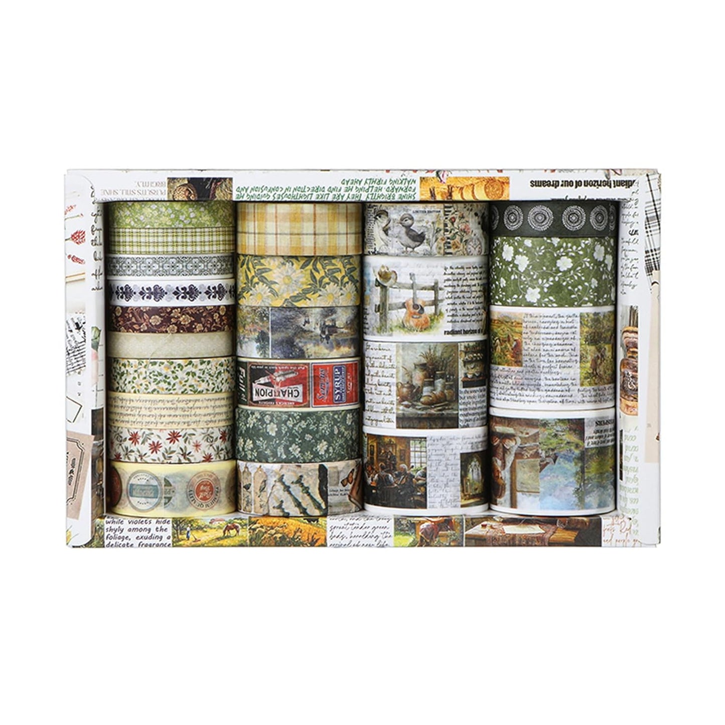 Vintage Washi Tape Set - 24 Rolls Arts Adhesive Tapes Assorted Retro Decorative Masking Tape Sets for Craft, Kids, Scrapbook, DIY, Gift Wrapping (10-Countryside Charm)