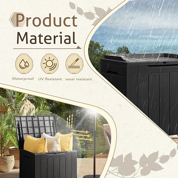 Flamaker 2 Pack Deck Box 31 Gallon Waterproof Resin Storage Box with Lid Indoor Outdoor Delivery Box Storage Bin for Patio Cushions (Black)