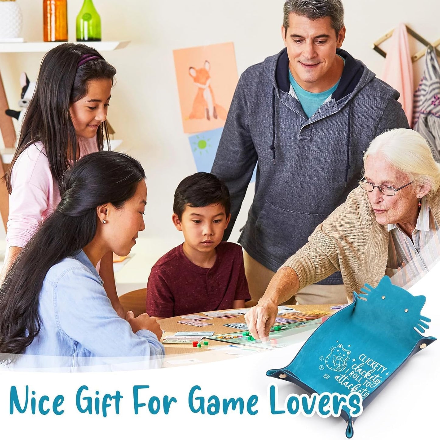 Blue Cat Dice Tray Novelty Purple Cat Shape PU Leather Dice Tray for Rolling Portable Dice Holder Desk Organizer DND Accessories Unique Gift for RPG Game Players