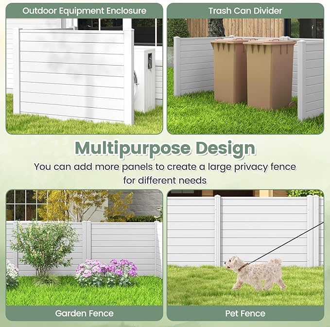 Giantex 2 Panels Air Conditioner Fence, 48''W x 36''H Outdoor Privacy Screen with 3 Stakes, Decorative Trash Can Enclosure, PVC Vinyl Freestanding Fences for Garden Lawn AC Unit Pool Pump, White