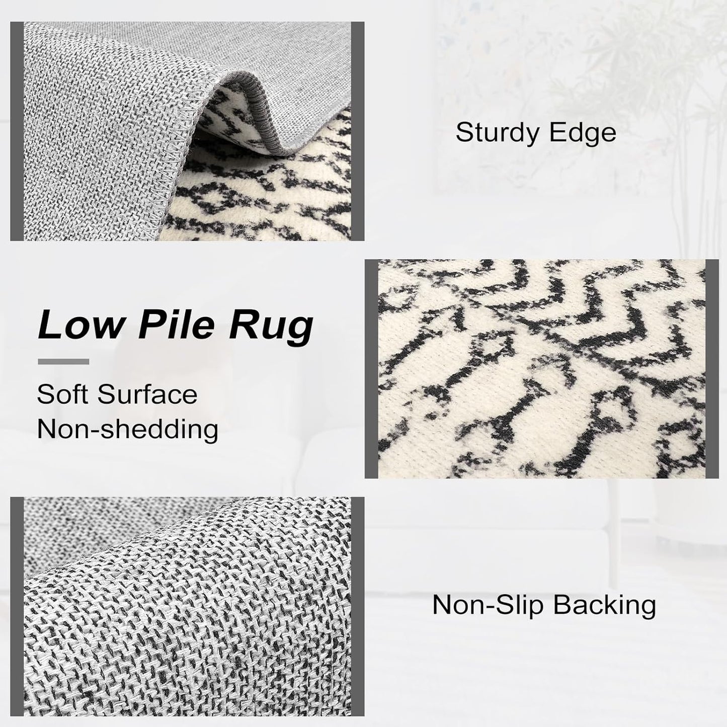 3x5 Rug for Living Room, Ultra Soft Non Slip Moroccan Washable Rug, Distressed Entryway Rugs, Low-Pile Throw Carpet Black Rugs for Bedroom Kitchen Living Room Dinning Room