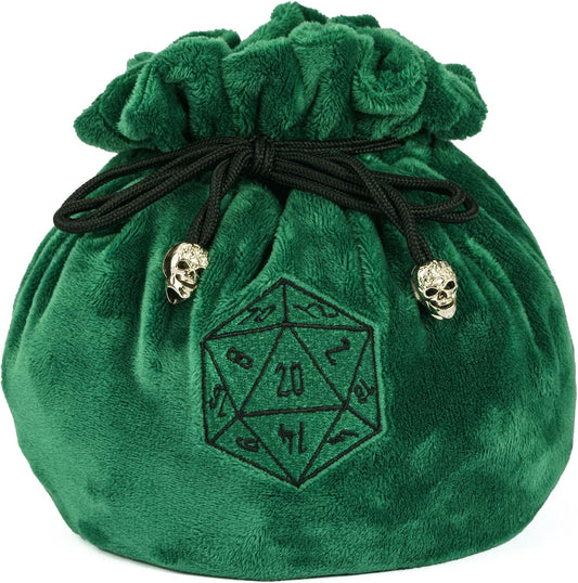 Large Dice Bags D&D with Pockets Green Storage Bag D20 Logo for DND RPG Game Dices - Capacity 200+ Dice