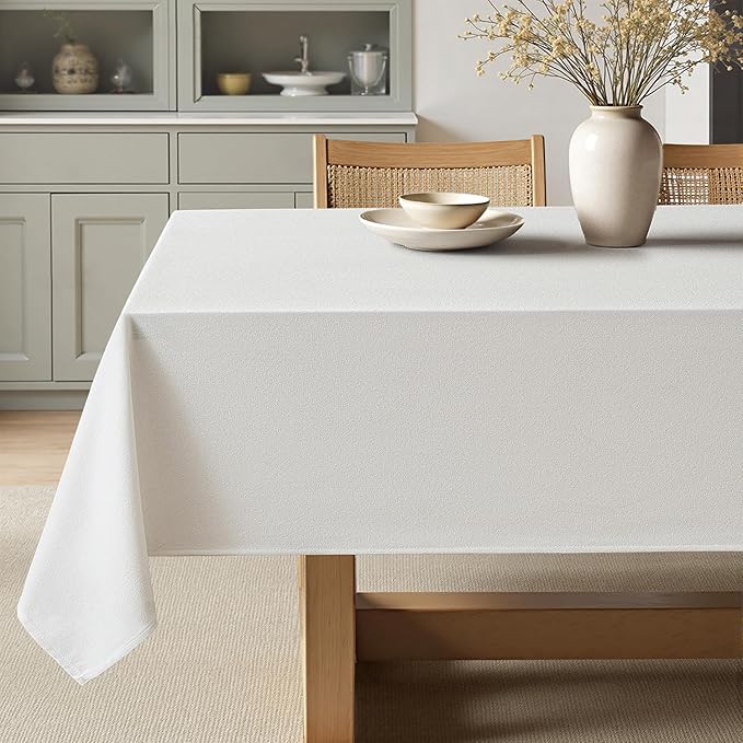 MIULEE White Linen Polyester Tablecloth 60x84 Inch Spring Rectangle Table Cloth Waterproof,Stain Resistant & Wrinkle Resistant for Dining Party Wedding