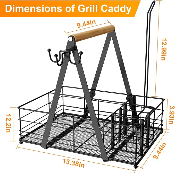Grill Caddy with Paper Towel Holder, Picnic BBQ Condiment Utensil Organizer Caddy for Camping, Rv, Camping Accessories, Camping Essential, Camper Must Haves, Barbecue Tool Sets