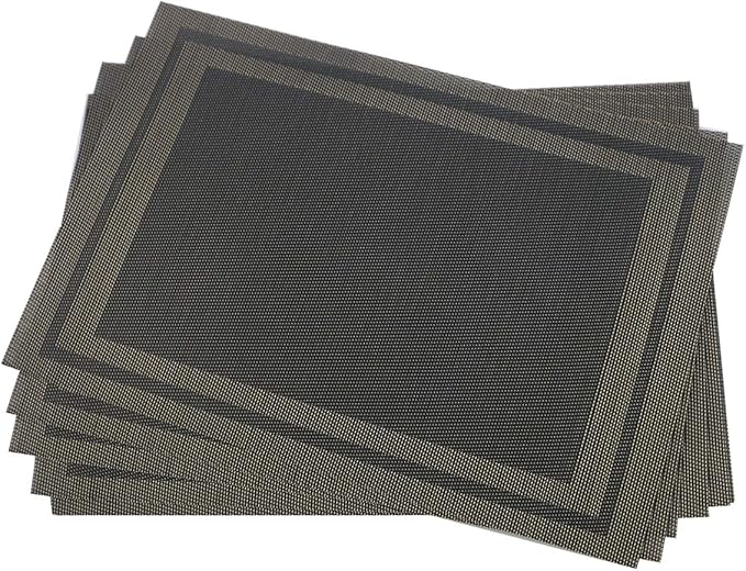 Gugrida Placemats Set of 6 Plaid Checkered Black & Gold PVC Placemat for Dining Table Durable Woven Vinyl Stain tablemats 18"X12"