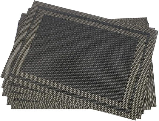 Gugrida Placemats Set of 6 Plaid Checkered Black & Gold PVC Placemat for Dining Table Durable Woven Vinyl Stain tablemats 18"X12"