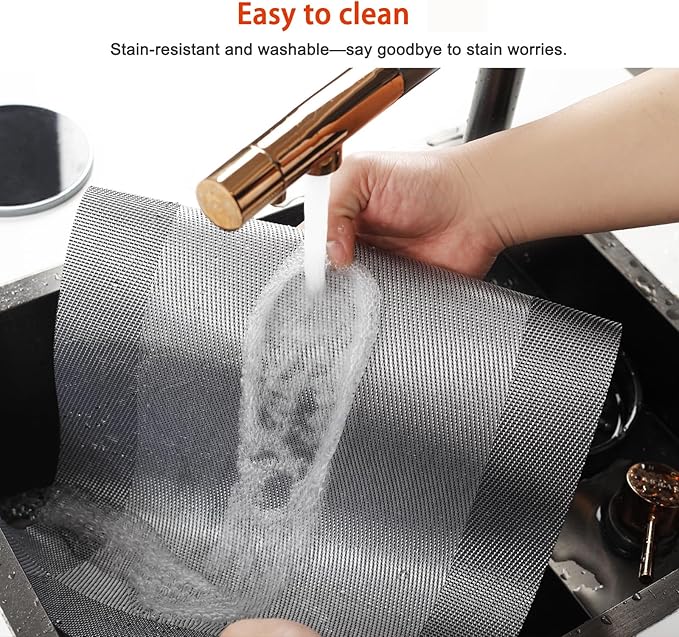 Placemats Set of 8,Washable,Heat and Stain Resistant Indoor/Outdoor Place mats,Vinyl Woven Non Slip Table Mats for Restaurant Table Protection,PVC Placemats(Silver, 8PCS)