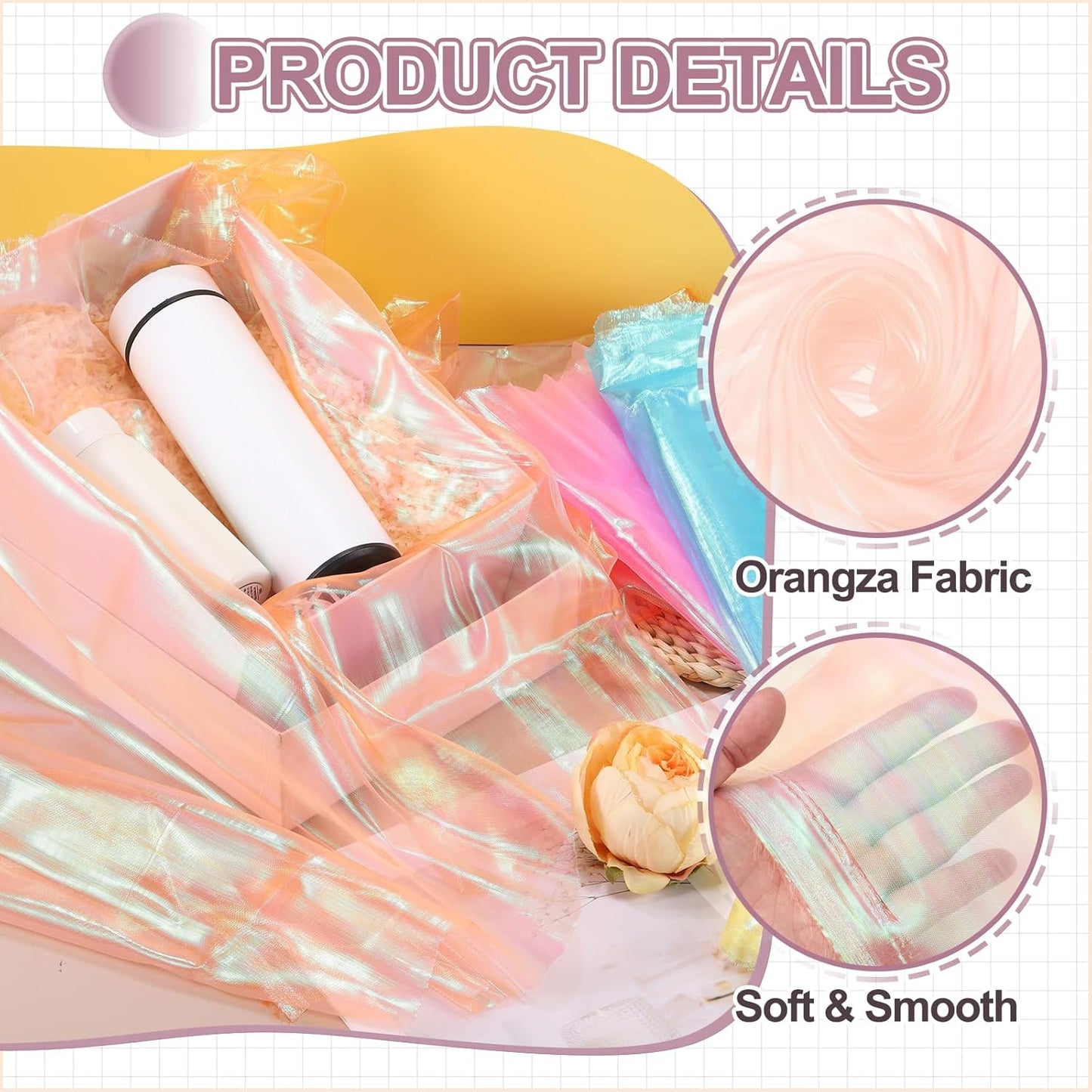 MECCANIXITY Iridescent Sheer Organza Fabric, 2 Yards x 59 Inches Solid Laser Holographic Shiny Fabric Organza Cloth for Wedding, Curtains, Costume, Photo Background, Champagne