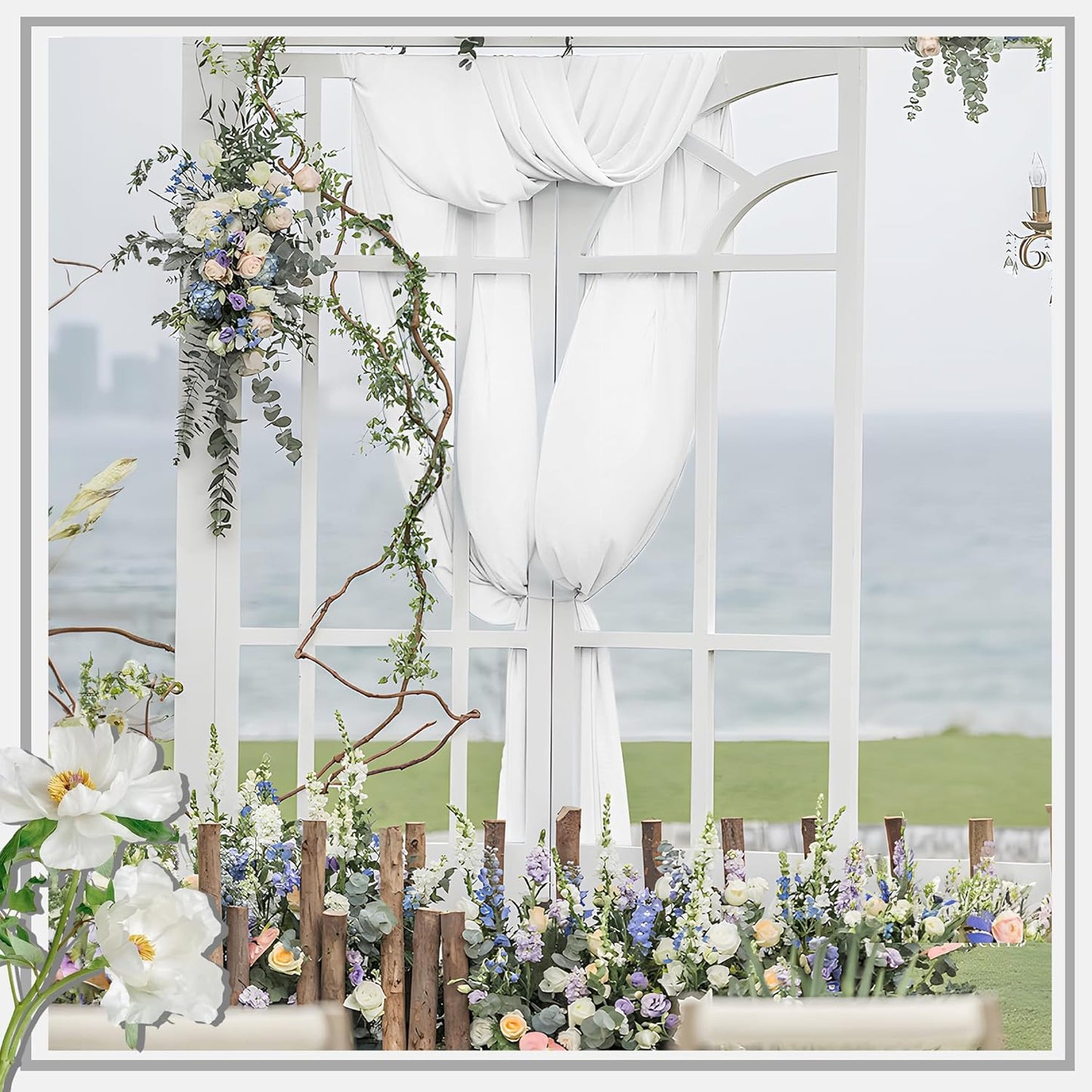 Horbaunal White Chiffon Fabric by The Yard, 10 Yard Continuous Sheer Fabric 59" Wide Soft Draping Fabric for Wedding Arch Draping Party Backdrop DIY Sewing