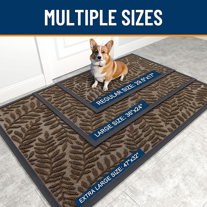 OLANLY Door Mat Indoor Outdoor Entrance, 36x24, Waterproof All-Weather All-Season Doormat, Sturdy Natural Rubber, Stain and Fade Resistant, Low Profile, Easy Clean Patio Entryway Mat, Medium Brown