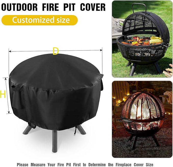 POMER Patio Fireplace Cover, Round Fire Pit Cover for 40 Inch Outdoor Fireplace Waterproof Heatwave Fire Bowl Cover Round -40"D x 20"H
