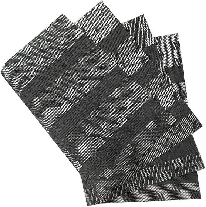 Gugrida Black Placemats 6pcs Placemats Stain PVC Table Mats Woven Vinyl Placemats